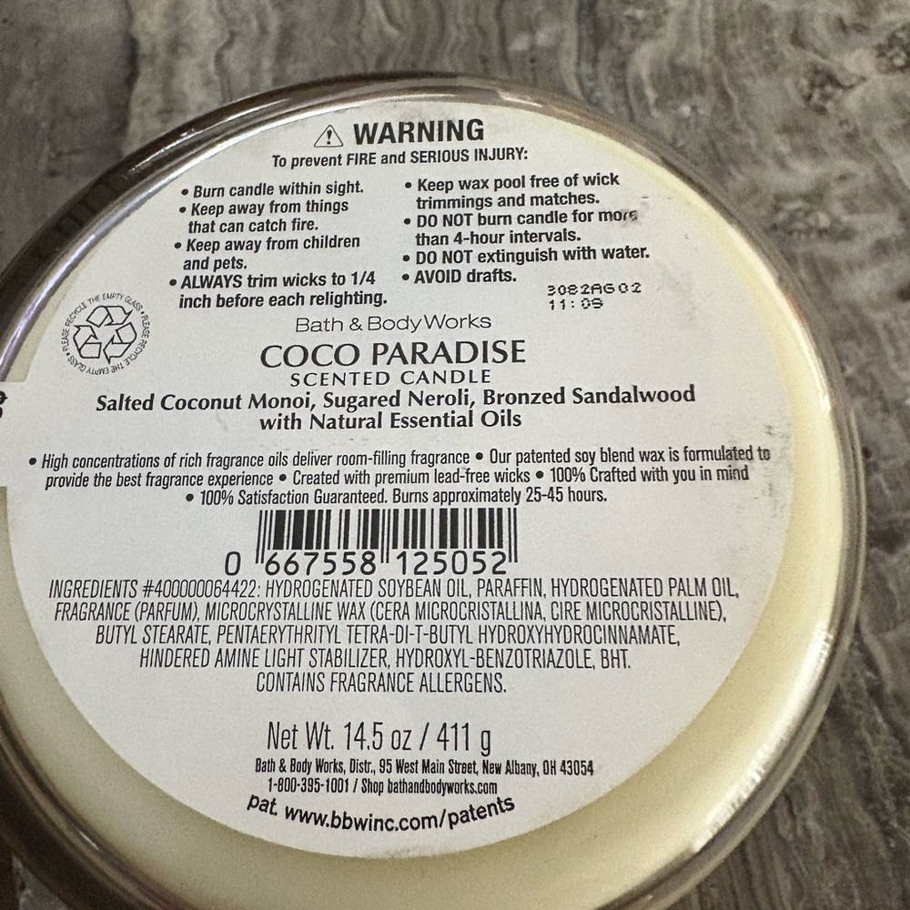 Unused Bath & Body Works Coco Paradise 3 Wick Candle - Picture 3 of 3